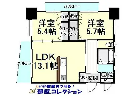 シグナス(2LDK/9階)の間取り写真