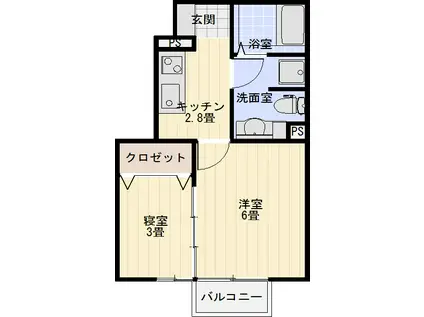 グランディス広面(2K/1階)の間取り写真