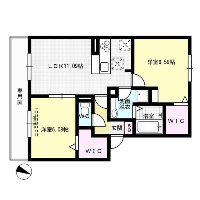 プレシボヌール弥永(2LDK/1階)の間取り写真