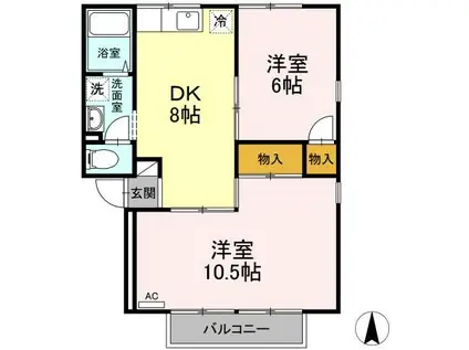 ファミール三好 B棟(2DK/2階)の間取り写真