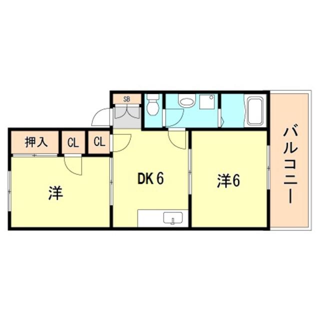 大倉山ハイツA棟(2DK/2階)の間取り写真