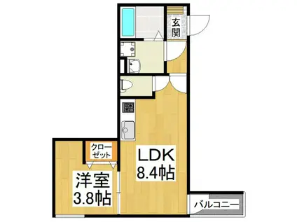 AND TERRACE 北野田B棟(1LDK/1階)の間取り写真