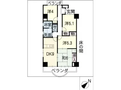 天神山マンションI号館(4DK/7階)の間取り写真