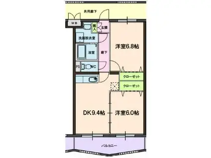 アウスレーゼ(2DK/2階)の間取り写真