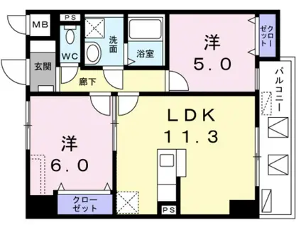 レジデンス桜樺(2LDK/8階)の間取り写真