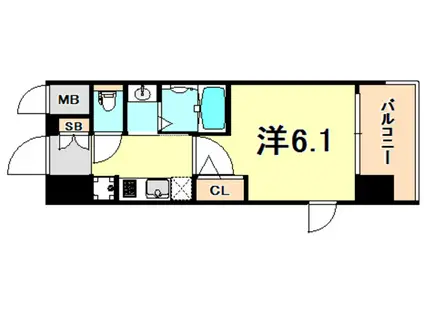 エステムコート三宮イーストIVザ・フロント(1K/6階)の間取り写真