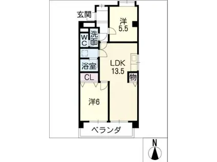 スカイマンション カニエ(2LDK/1階)の間取り写真