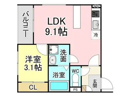 FIKA戸畑(1LDK/2階)の間取り写真