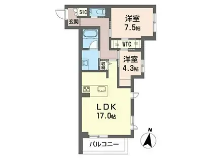 ヴォーヌング白金(2LDK/2階)の間取り写真