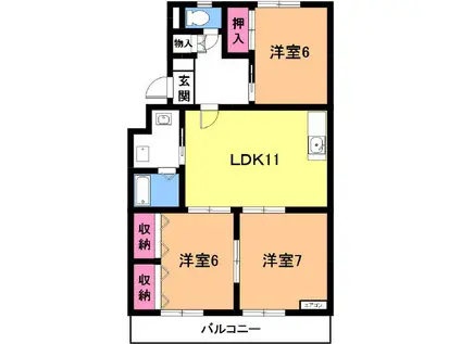 パークサイド・カワセ(3LDK/2階)の間取り写真