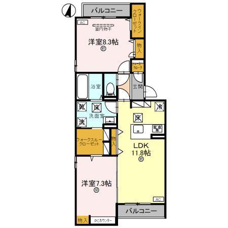 D-ROOM和歌山黒田(2LDK/1階)の間取り写真