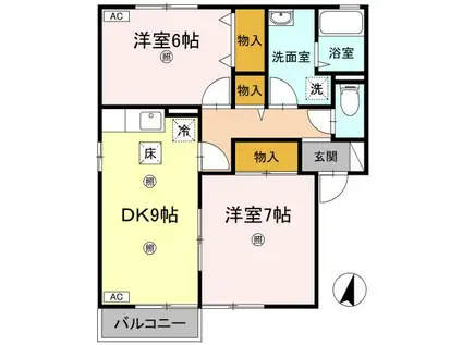 ハイツ田園 II A棟(2DK/1階)の間取り写真