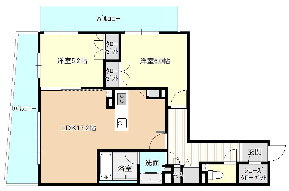 レーベン青森新町 THE GRAND MID(2LDK/6階)の間取り写真