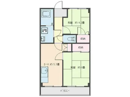 グリーンハイム城山(2DK/2階)の間取り写真