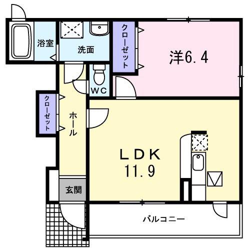 グロリオーサ I(1LDK/1階)の間取り写真