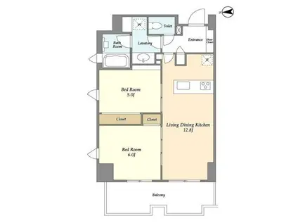 リバーレ麻布十番(2LDK/5階)の間取り写真