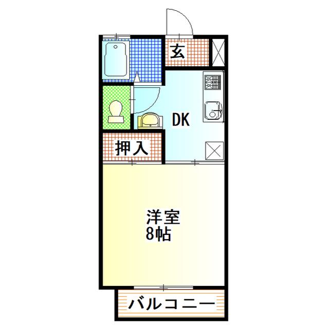 セシルコートA棟(1K/2階)の間取り写真