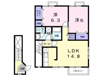 サウスウィンズV(2LDK/2階)の間取り写真