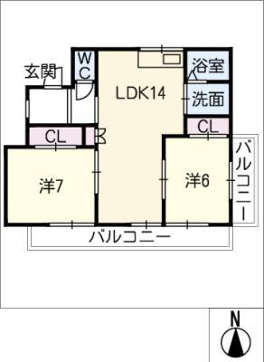 WISTERIA(2LDK/2階)の間取り写真