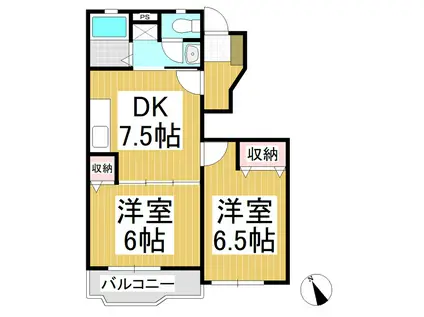 ラ・ネージュB(2DK/1階)の間取り写真