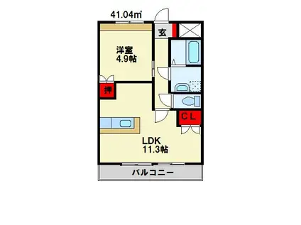 ローズガーデンII(1LDK/2階)の間取り写真