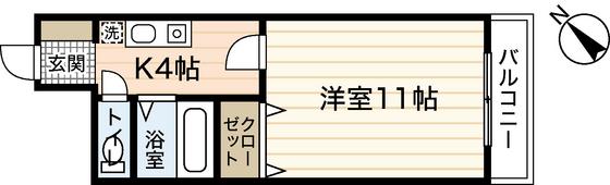 WIDE ONE KAWAI(1K/4階)の間取り写真