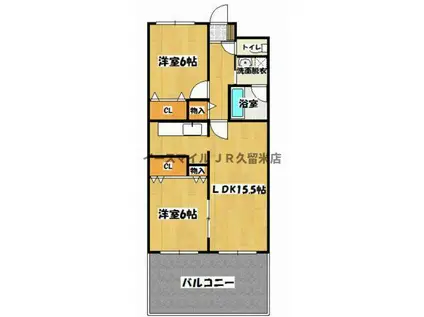 ロックベアーヒルズII(2LDK/2階)の間取り写真