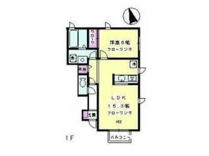 メジュールD棟(1LDK/1階)の間取り写真