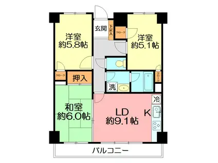 ホーユウパレス秦野II(3LDK/2階)の間取り写真