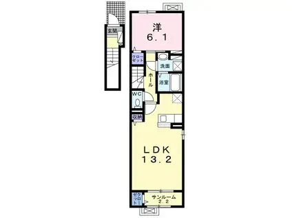 リンデン ハウスB(1LDK/2階)の間取り写真