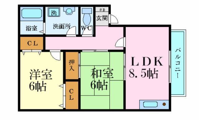 ハイカムールエレガンス(2LDK/2階)の間取り写真