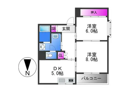 オークヒルズ八尾南(2DK/3階)の間取り写真