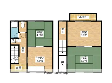 ＪＲ和歌山線 粉河駅 徒歩21分 2階建 築33年(3DK/2階)の間取り写真