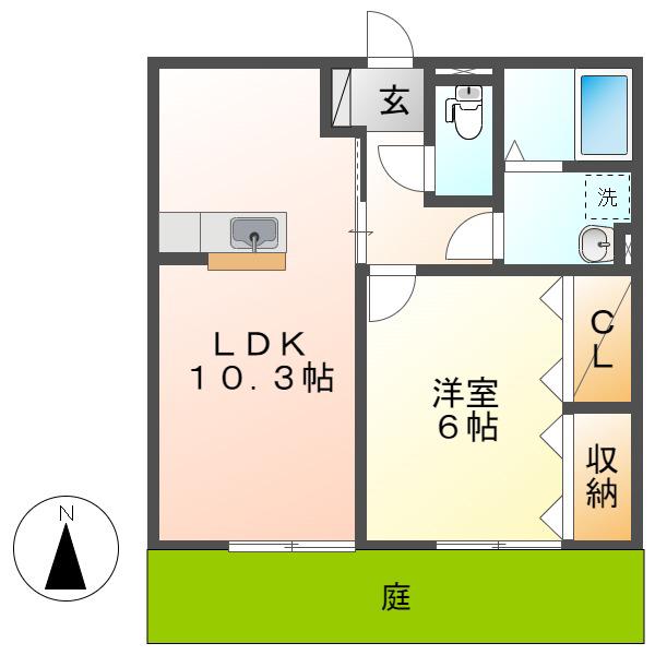 エルドラードA棟(1LDK/1階)の間取り写真