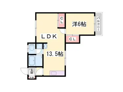 BLAN CUBE神戸北 D棟(1LDK/2階)の間取り写真