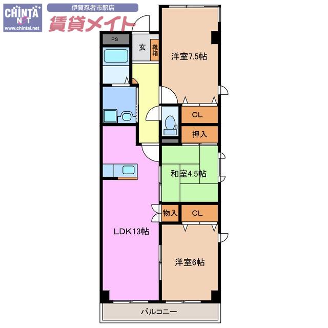 インペリアル鍵屋ノ辻(3LDK/1階)の間取り写真