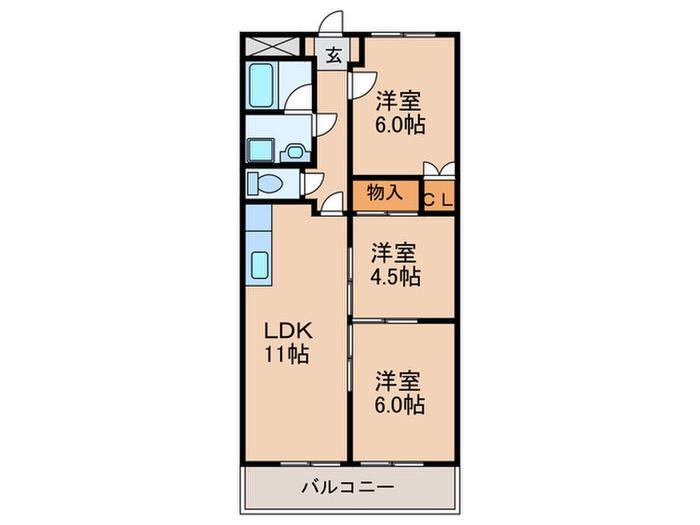 グランディール霞草(3LDK/3階)の間取り写真