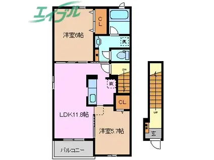 パウリスタA(2LDK/2階)の間取り写真