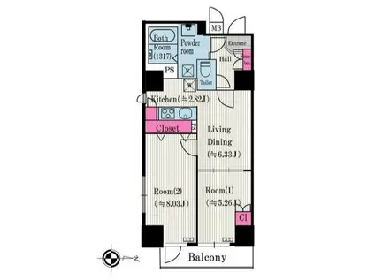 北松レジデンス(2LDK/9階)の間取り写真