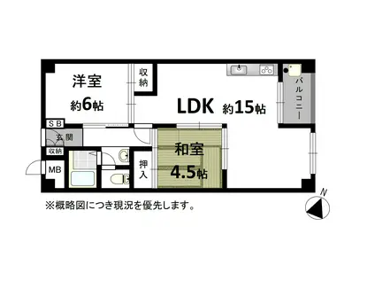 夢野ハイタウン(2LDK/4階)の間取り写真