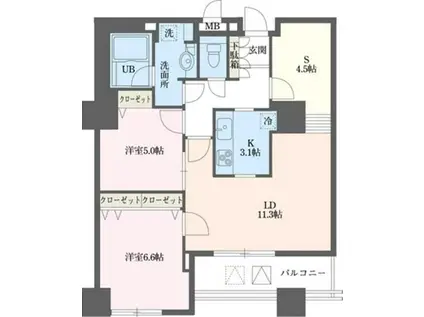ドゥーエ横浜駅前(2SLDK/18階)の間取り写真