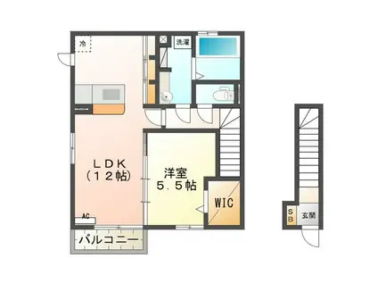 グランディール C棟(1LDK/2階)の間取り写真