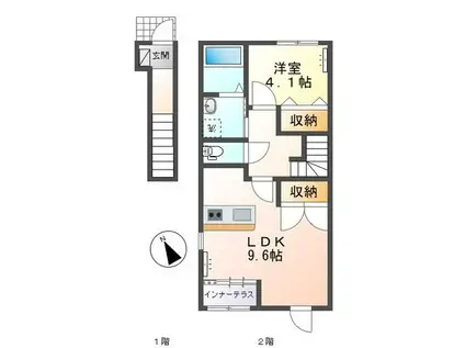 ヴェルデュールIII(1LDK/2階)の間取り写真