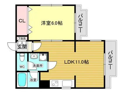 フローレンス西宮II(1LDK/1階)の間取り写真
