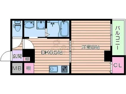 クイーンライフ桑津(1DK/6階)の間取り写真