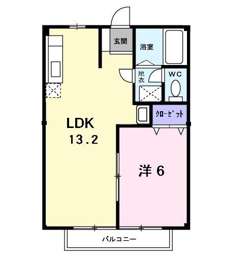 エスポワール畠田(1LDK/2階)の間取り写真