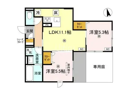 D-ROOM伏見駅前(2LDK/1階)の間取り写真