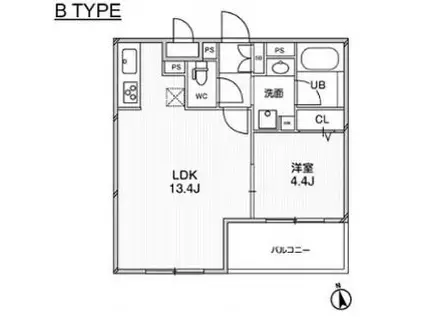 アルフラット(1LDK/1階)の間取り写真