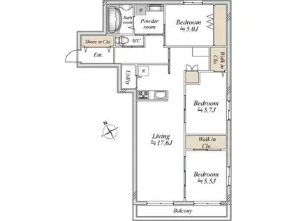 GARDEN COURT 池下(3LDK/3階)の間取り写真