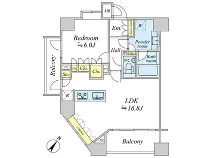 グラーサ白金高輪(1LDK/13階)の間取り写真